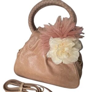 NWT Talbots Genuine Leather Handbag/Crossbody w/Silk Flowers